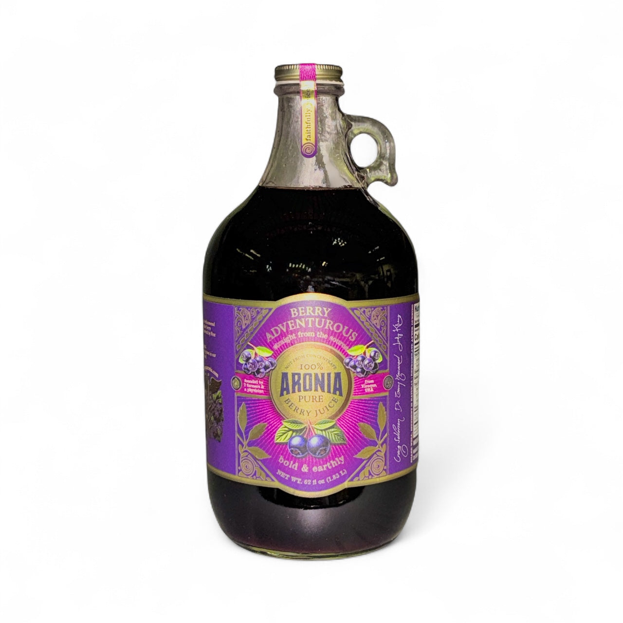 Aronia Berry Juice, Full Strength - Naturally sweet- grown & cold pressed in USA | Farmer physician founded | 4x antioxidants, 62 oz Bottle FREE SHIPPING