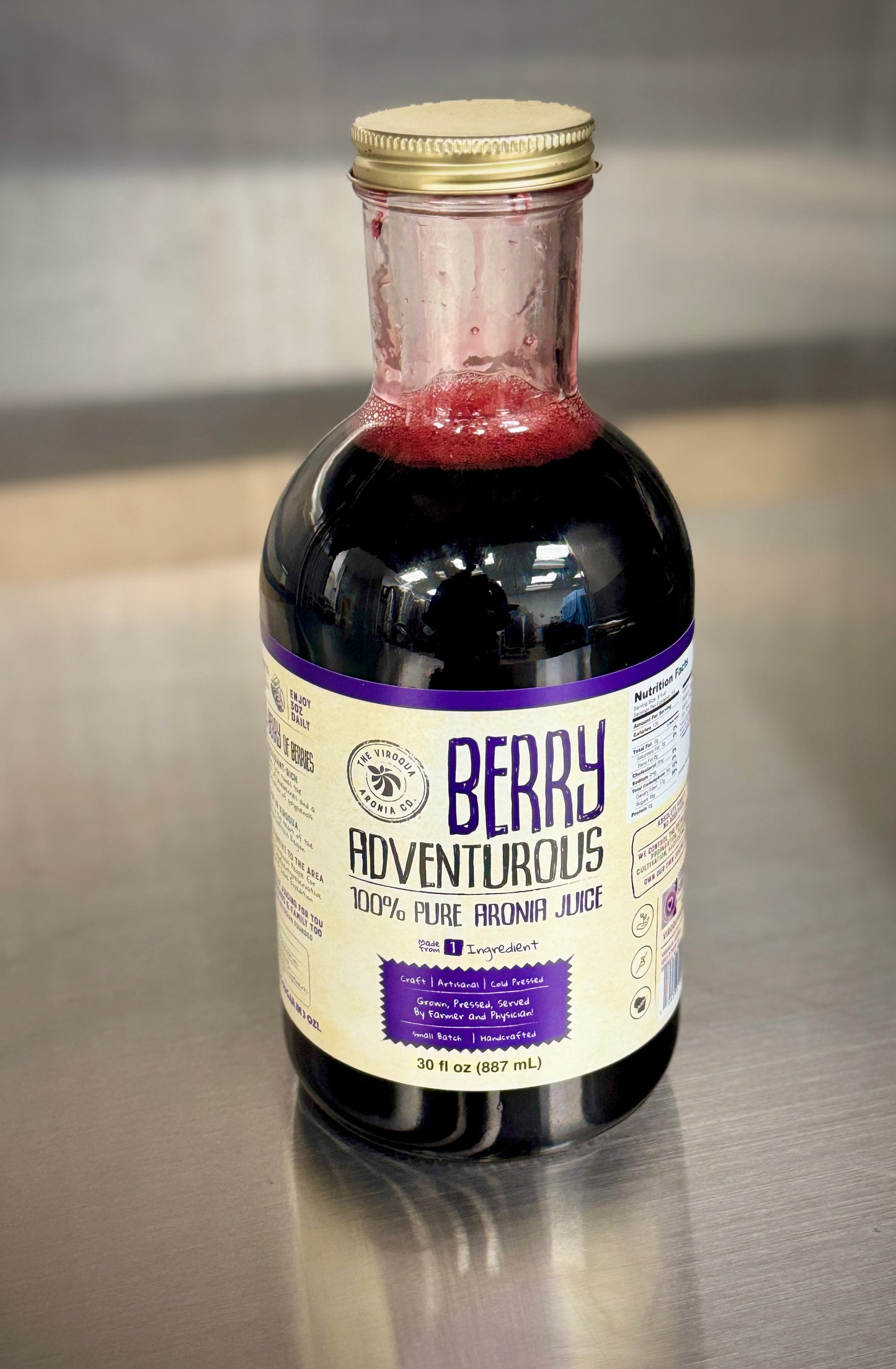 Aronia Berry Juice, Full Strength - Naturally sweet- grown & cold pressed in USA | Farmer physician founded | 4x antioxidants, 30 oz Glass Bottle | Berry Adventurous! FREE SHIPPING
