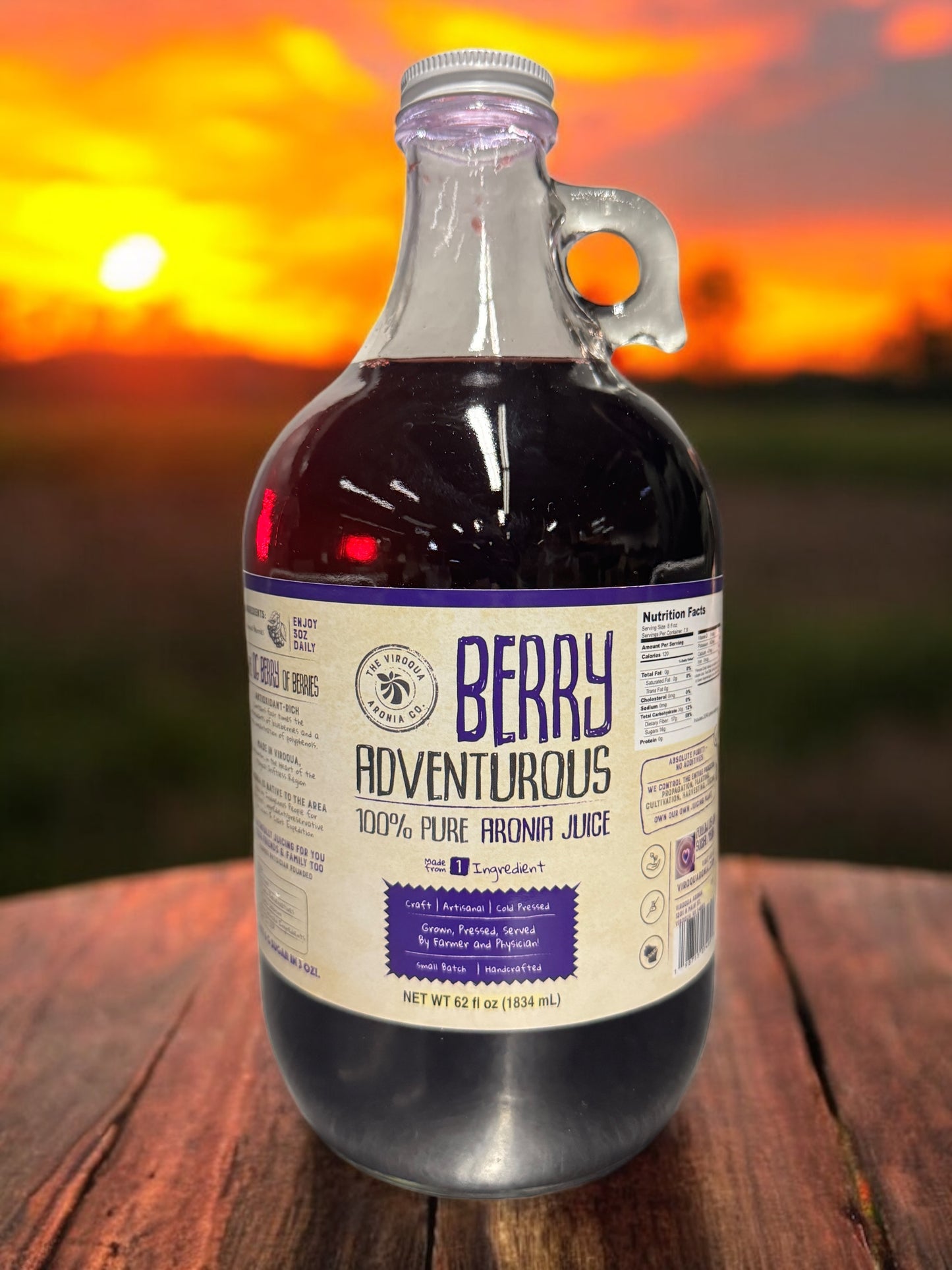 Aronia Berry Juice, Full Strength - Naturally sweet- grown & cold pressed in USA | Farmer physician founded | 4x antioxidants, 62 oz Bottle FREE SHIPPING