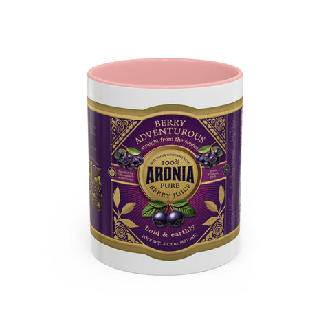 Aronia Berry Label Accent Coffee Mug — '100% Aronia Pure' Vintage Juice Can-style Design