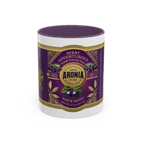 Aronia Berry Label Accent Coffee Mug — '100% Aronia Pure' Vintage Juice Can-style Design