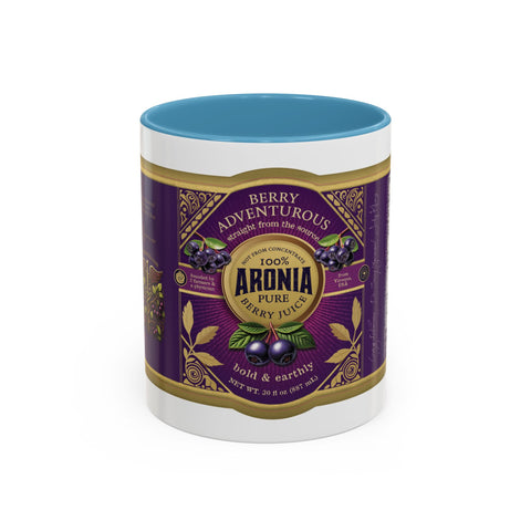 Aronia Berry Label Accent Coffee Mug — '100% Aronia Pure' Vintage Juice Can-style Design