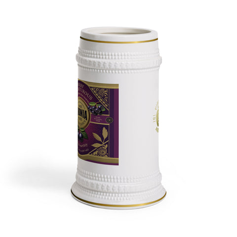 Ceramic Stein Mug with Vintage Aronia Berry Label — Rustic Pub Style Drinking Stein