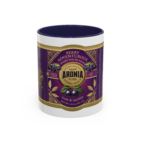 Aronia Berry Label Accent Coffee Mug — '100% Aronia Pure' Vintage Juice Can-style Design