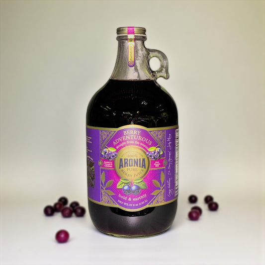 Aronia Berry Juice, Full Strength - Naturally sweet- grown & cold pressed in USA | Farmer physician founded | 4x antioxidants, 62 oz Bottle FREE SHIPPING