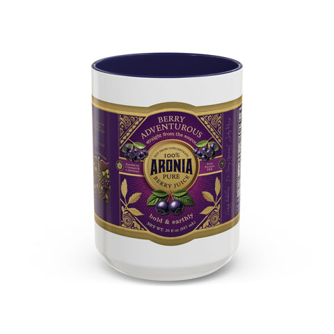 Aronia Berry Label Accent Coffee Mug — '100% Aronia Pure' Vintage Juice Can-style Design
