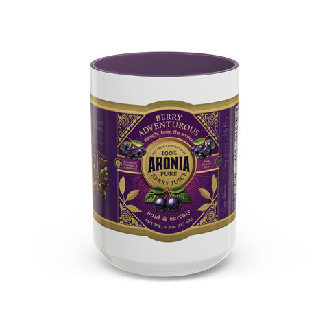 Aronia Berry Label Accent Coffee Mug — '100% Aronia Pure' Vintage Juice Can-style Design