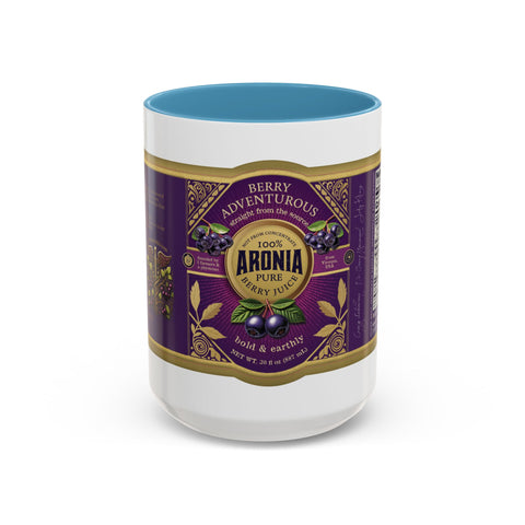 Aronia Berry Label Accent Coffee Mug — '100% Aronia Pure' Vintage Juice Can-style Design