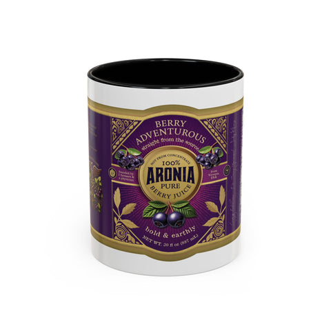 Aronia Berry Label Accent Coffee Mug — '100% Aronia Pure' Vintage Juice Can-style Design