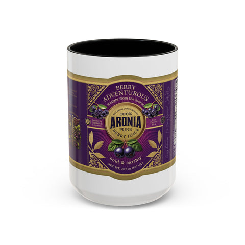 Aronia Berry Label Accent Coffee Mug — '100% Aronia Pure' Vintage Juice Can-style Design