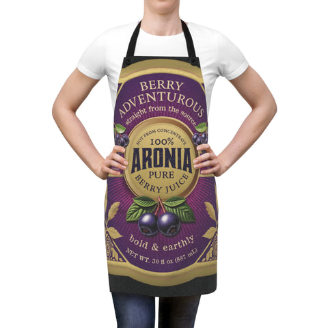 Aronia Berry Vintage Label Apron — Retro Purple Fruit Jam & Juice Kitchen Apron