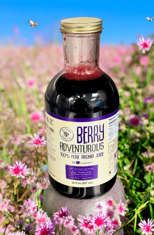 Aronia Berry Juice, Full Strength - Naturally sweet- grown & cold pressed in USA | Farmer physician founded | 4x antioxidants, 30 oz Glass Bottle | Berry Adventurous!  FREE SHIPPING