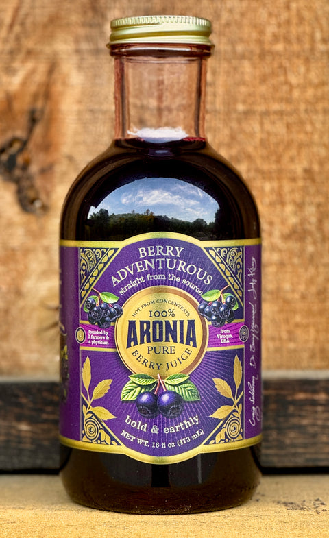 Aronia Berry Juice, Full Strength - Naturally sweet- grown & cold pressed in USA | 16oz glass bottle   FREE SHIPPING