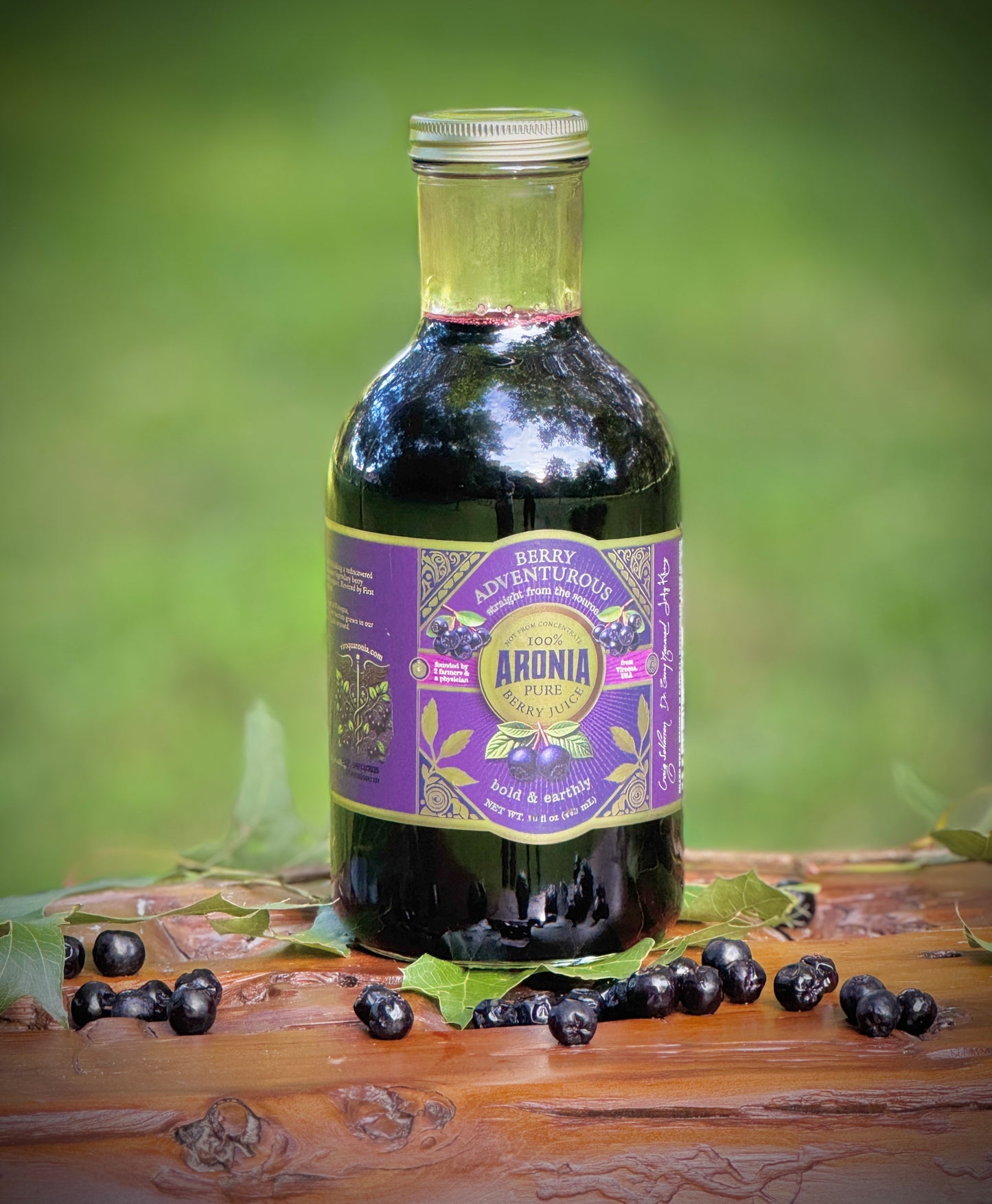 Aronia Berry Juice, Full Strength - Naturally sweet- grown & cold pressed in USA | Farmer physician founded | 4x antioxidants, 30 oz Glass Bottle | Berry Adventurous!  FREE SHIPPING