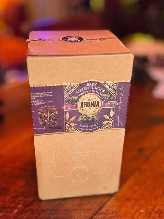 Aronia Berry Juice, Full Strength - Naturally sweet- grown & cold pressed in USA | Farmer physician founded | 4x antioxidants, 3 Liter Bag-in-the-Box  | Berry Adventurous! FREE SHIPPING