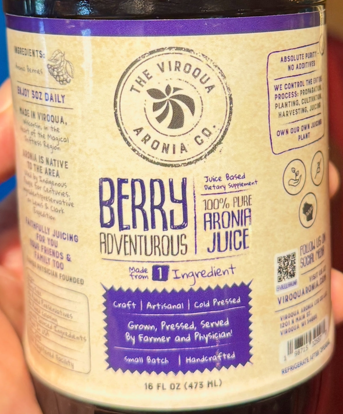 Aronia Berry Juice, Full strength, Cold pressed, 64oz bottle | Farmer + Physician Founded | Belonging Around the Berry (Copy)