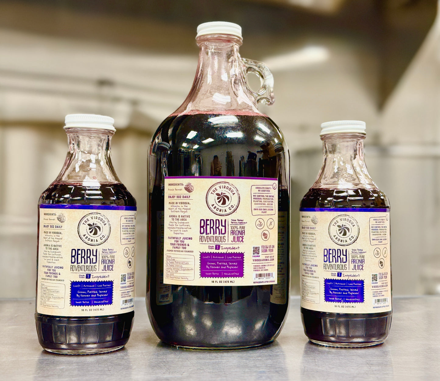 Aronia Berry Juice, Full strength, Cold pressed, 64oz bottle | Farmer + Physician Founded | Belonging Around the Berry (Copy)