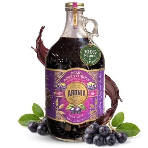 Aronia Berry Juice, Full Strength - Naturally sweet- grown & cold pressed in USA | Farmer physician founded | 4x antioxidants, 62 oz Bottle FREE SHIPPING