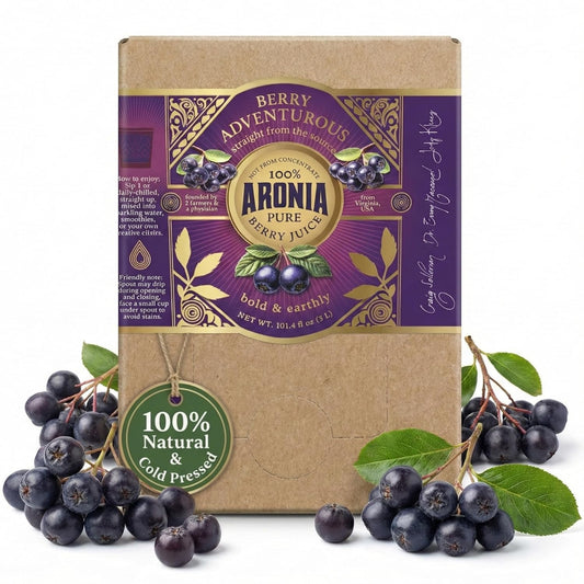 Aronia Berry Juice, Full Strength - Naturally sweet- grown & cold pressed in USA | Farmer physician founded | 4x antioxidants, 3 Liter Bag-in-the-Box  | Be Berry Adventurous! FREE SHIPPING