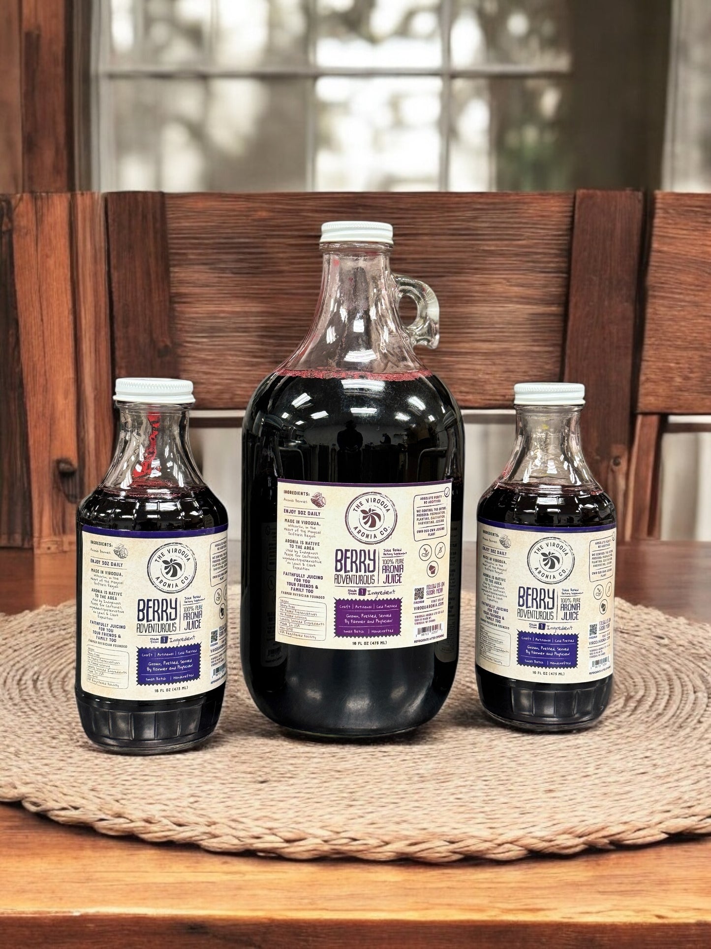 Aronia Berry Juice, Full strength, Cold pressed, 16oz bottle | Farmer + Physician Founded | Belonging Around the Berry