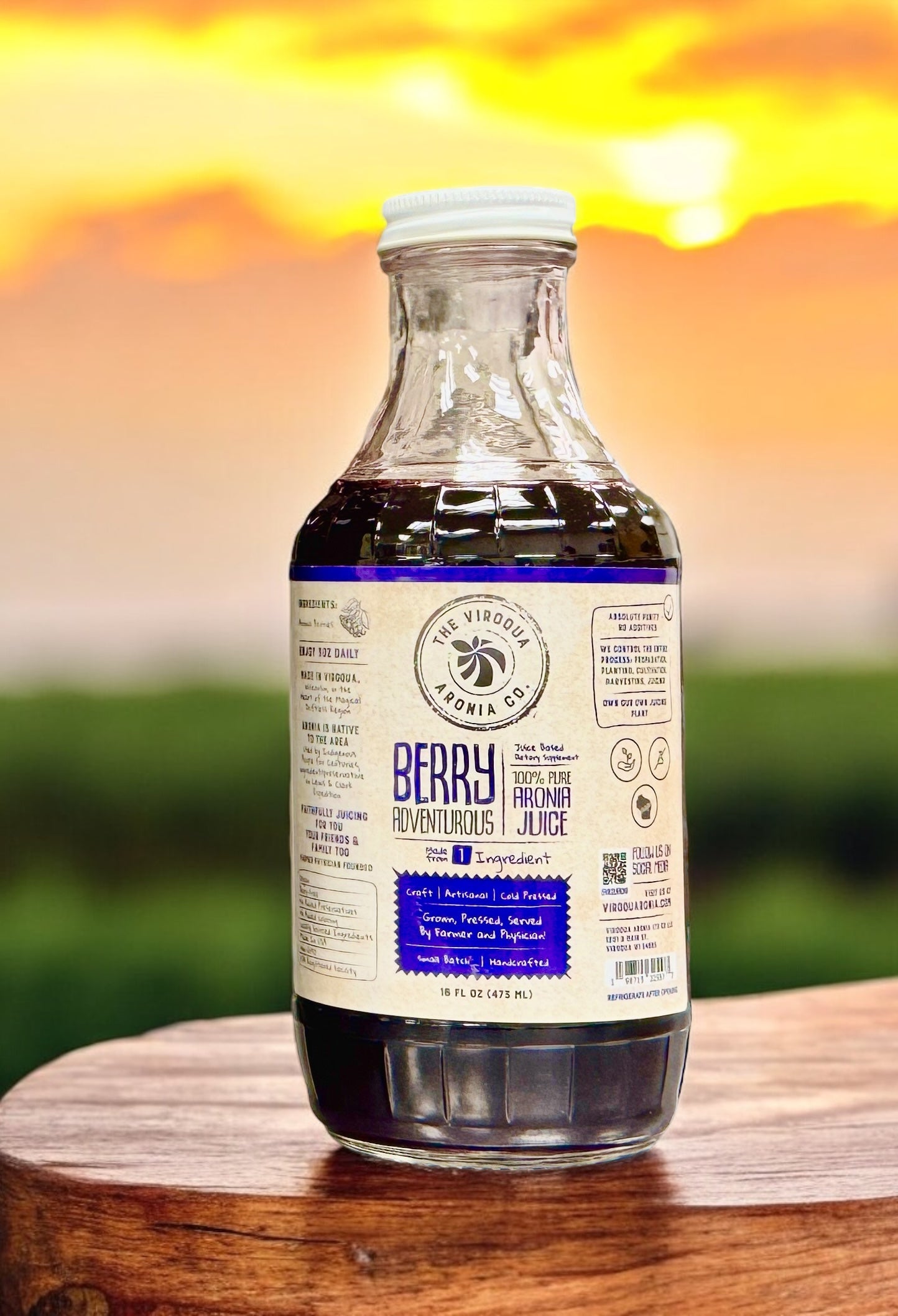 Aronia Berry Juice, Full strength, Cold pressed, 16oz bottle | Farmer + Physician Founded | Belonging Around the Berry