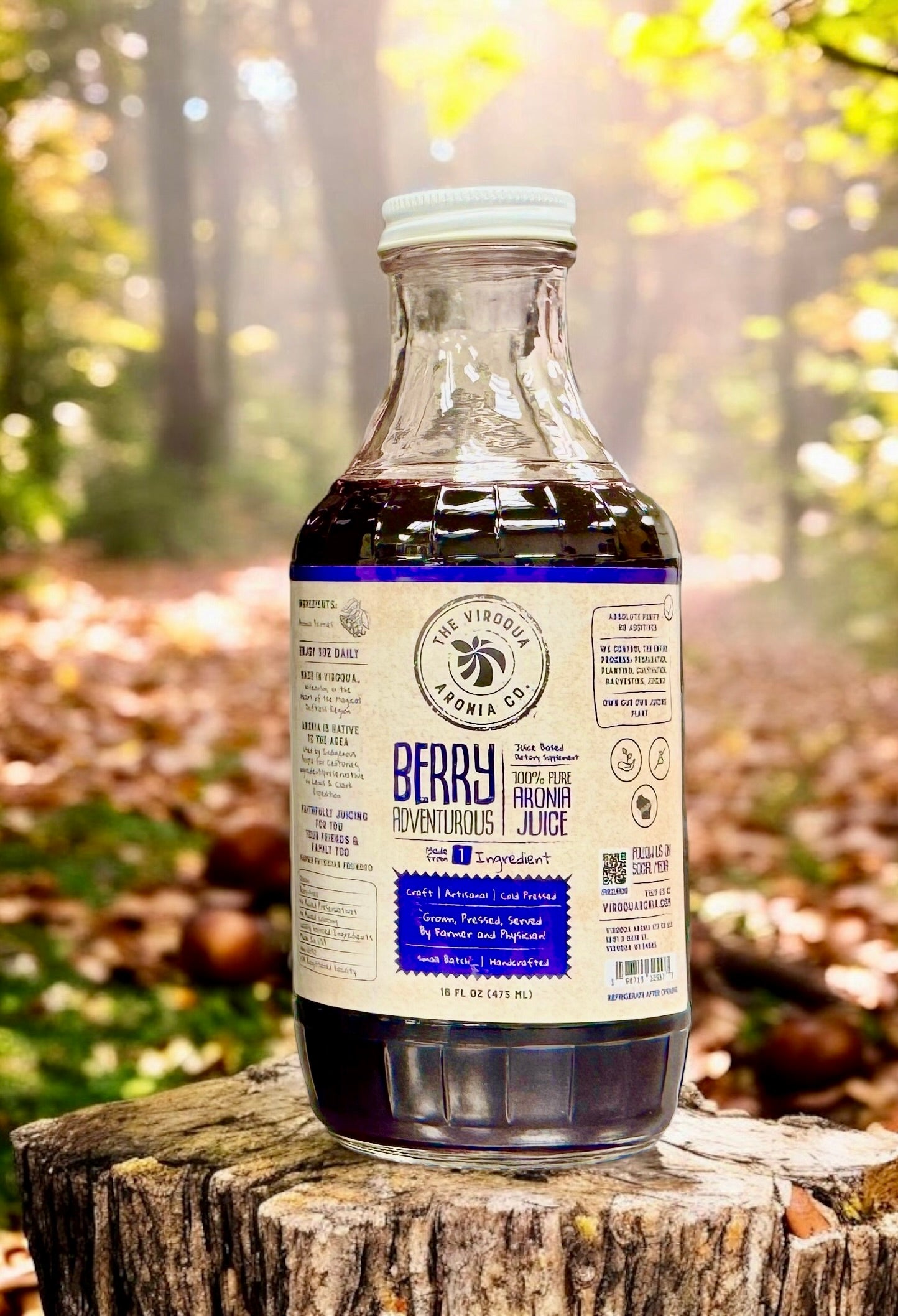 Aronia Berry Juice, Full strength, Cold pressed, 16oz bottle | Farmer + Physician Founded | Belonging Around the Berry