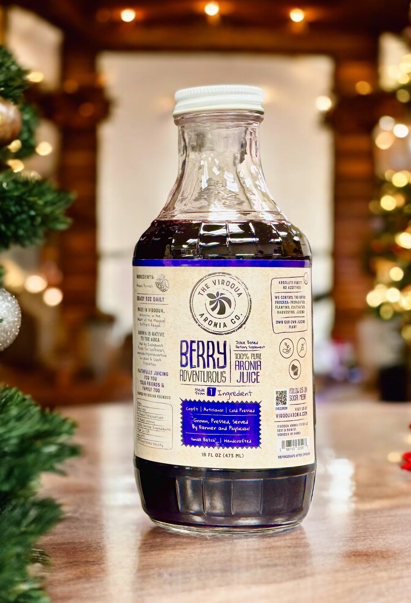 Aronia Berry Juice, Full strength, Cold pressed, 16oz bottle | Farmer + Physician Founded | Belonging Around the Berry