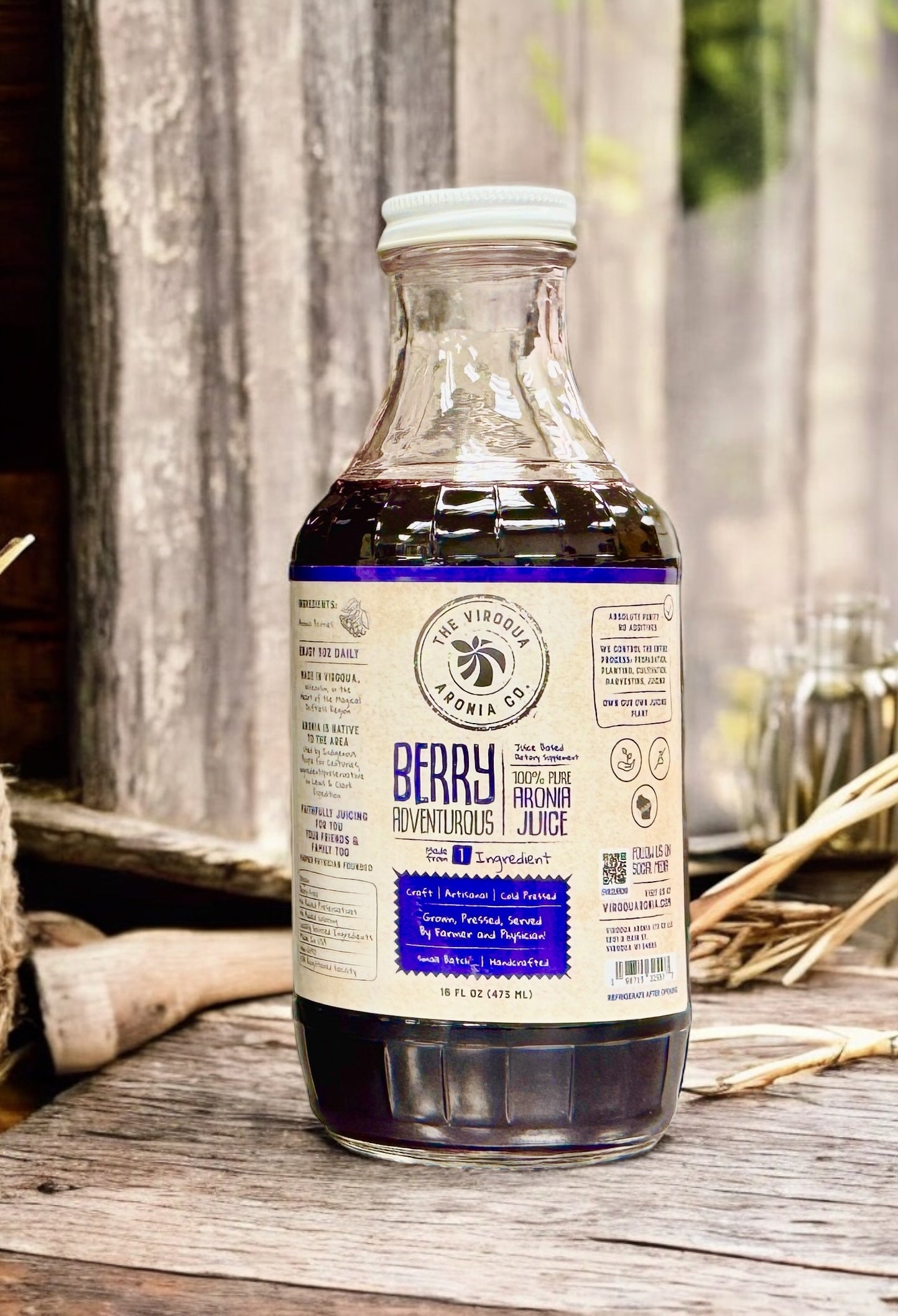 Aronia Berry Juice, Full strength, Cold pressed, 16oz bottle | Farmer + Physician Founded | Belonging Around the Berry