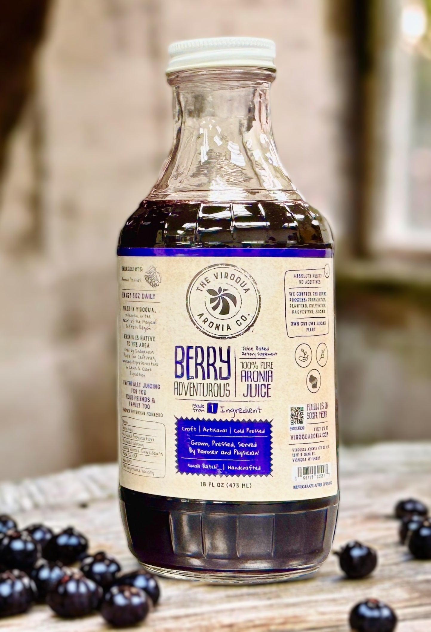 Aronia Berry Juice, Full strength, Cold pressed, 16oz bottle | Farmer + Physician Founded | Belonging Around the Berry