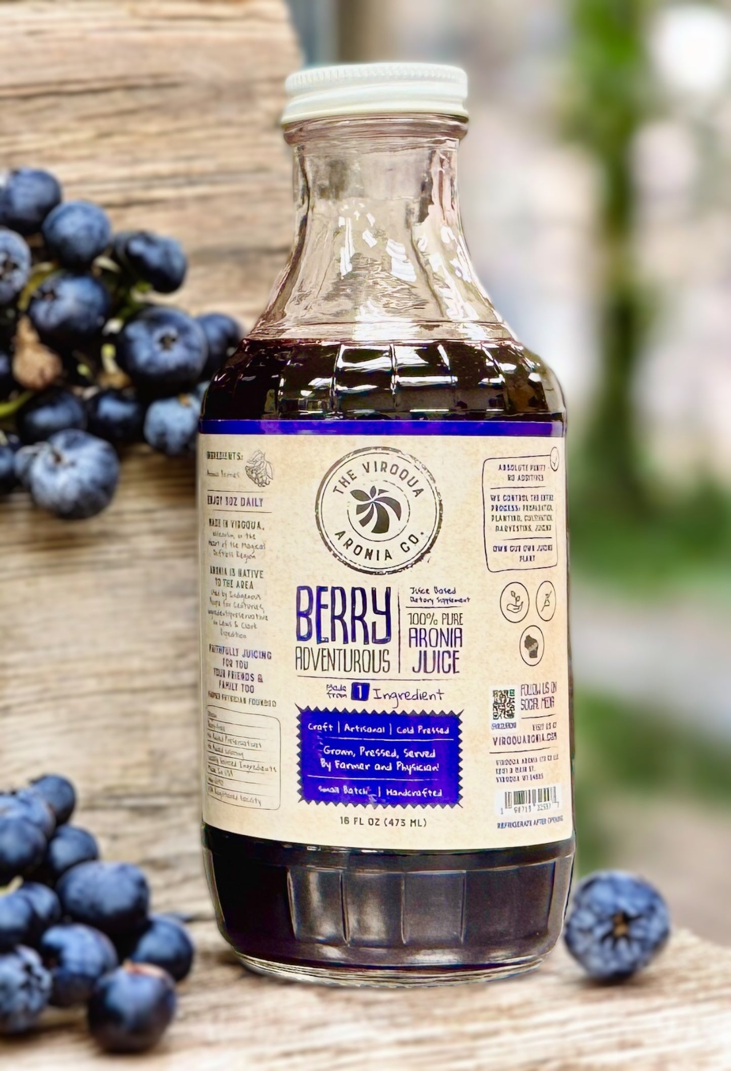 Aronia Berry Juice, Full strength, Cold pressed, 16oz bottle | Farmer + Physician Founded | Belonging Around the Berry