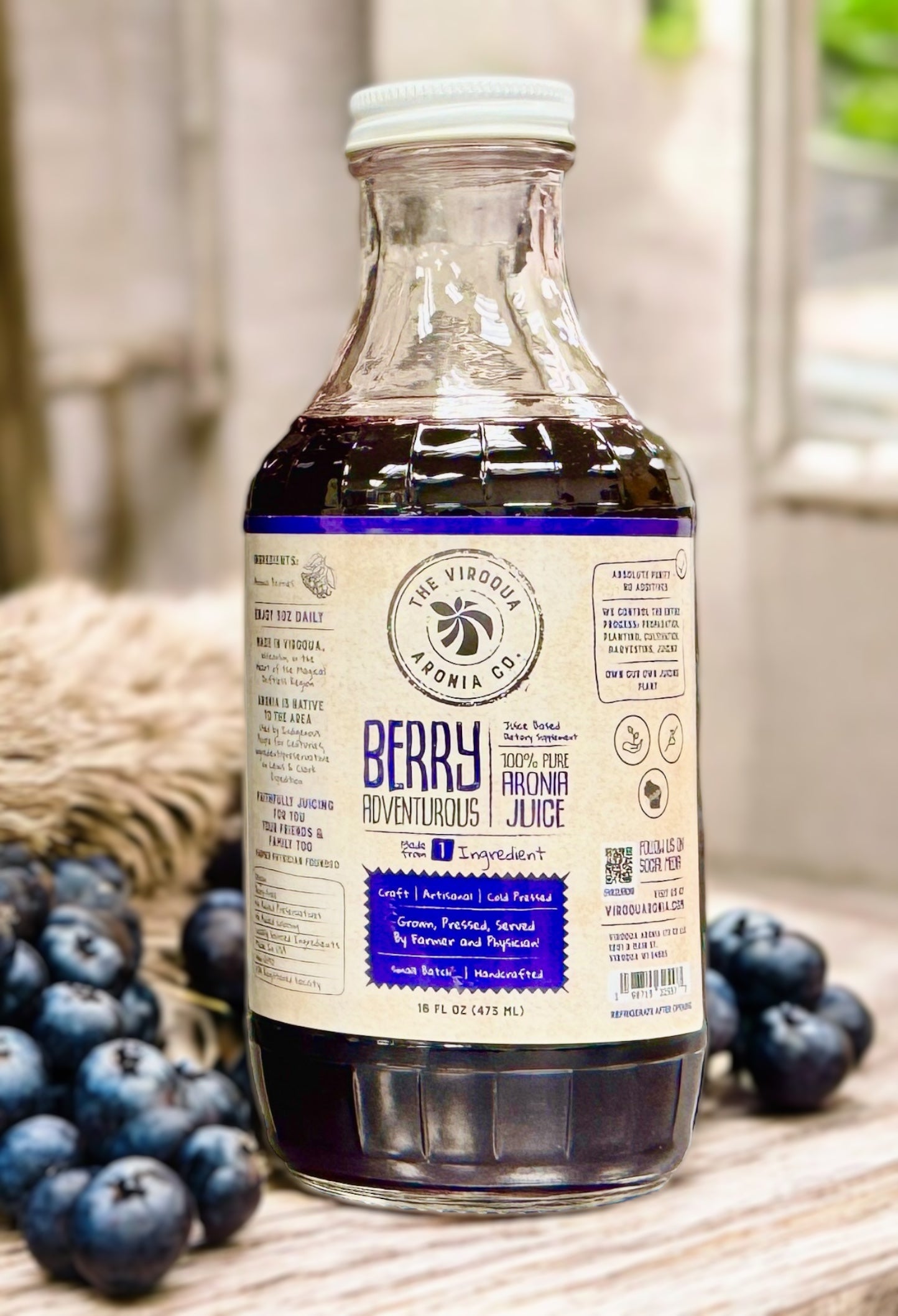 Aronia Berry Juice, Full strength, Cold pressed, 16oz bottle | Farmer + Physician Founded | Belonging Around the Berry