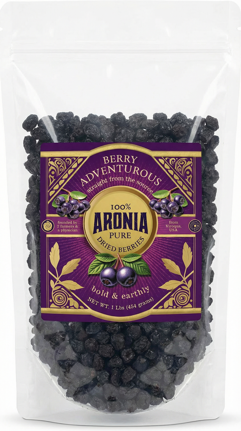 Aronia Berries, Dried, Whole or Powdered, Stand-up Pouch - Run 0001 - First Batch, Farmer's Select, Limited Edition